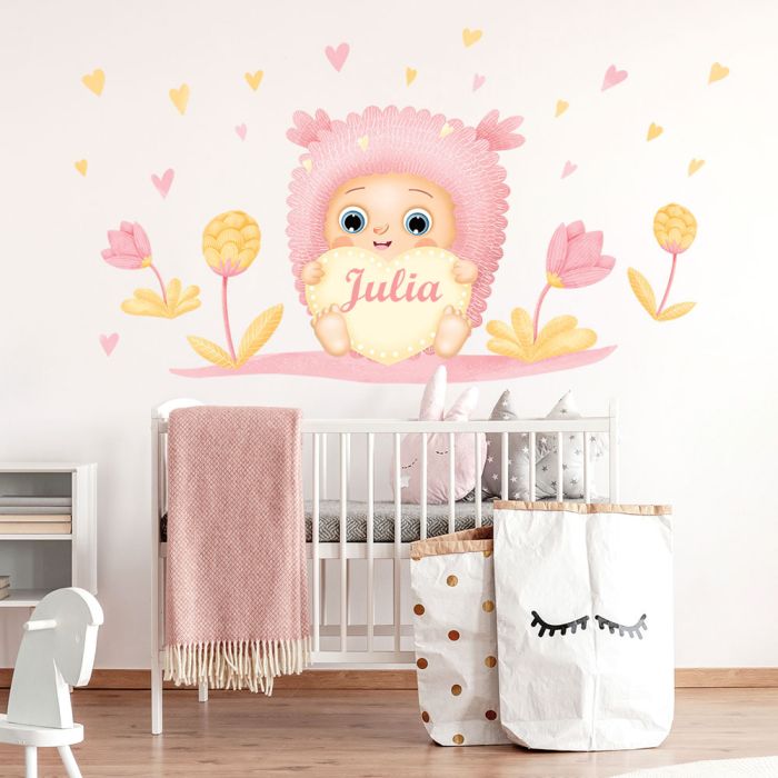 Wandsticker rosa Kuscheltier mit eigenem Namen