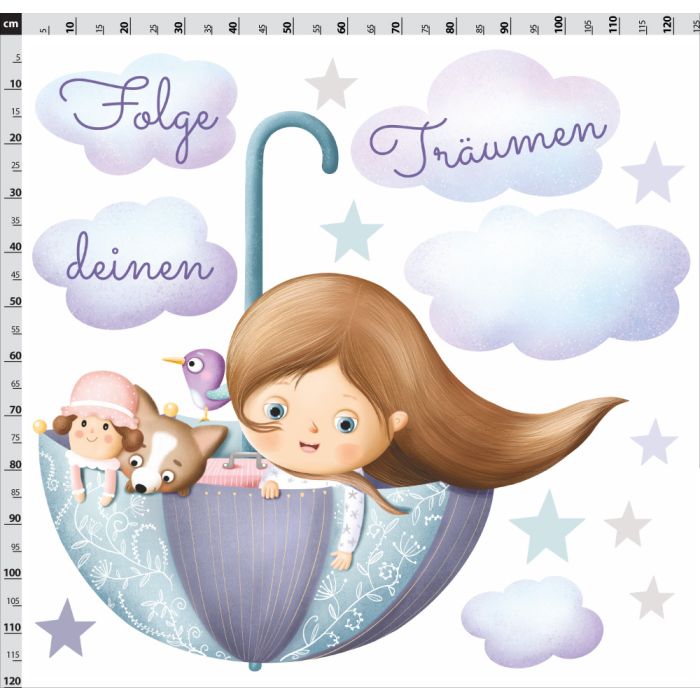 Mädchen im Regenschirm mit Namenswolke