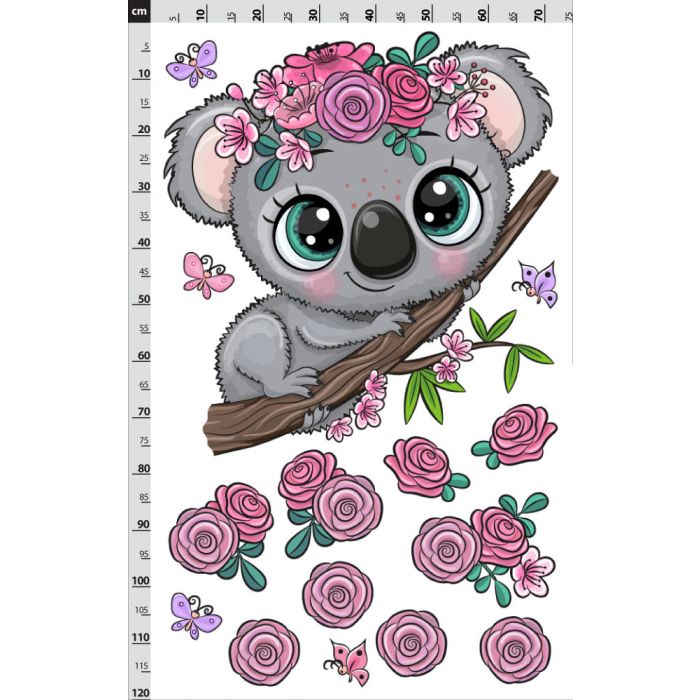 Koala mit Blumen und Schmetterlingen