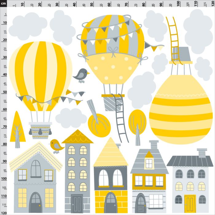 Heißluftballons über Häusern