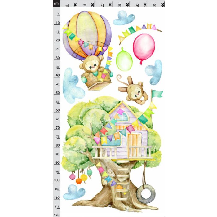 Baumhaus und Äffchen im Heißluftballon