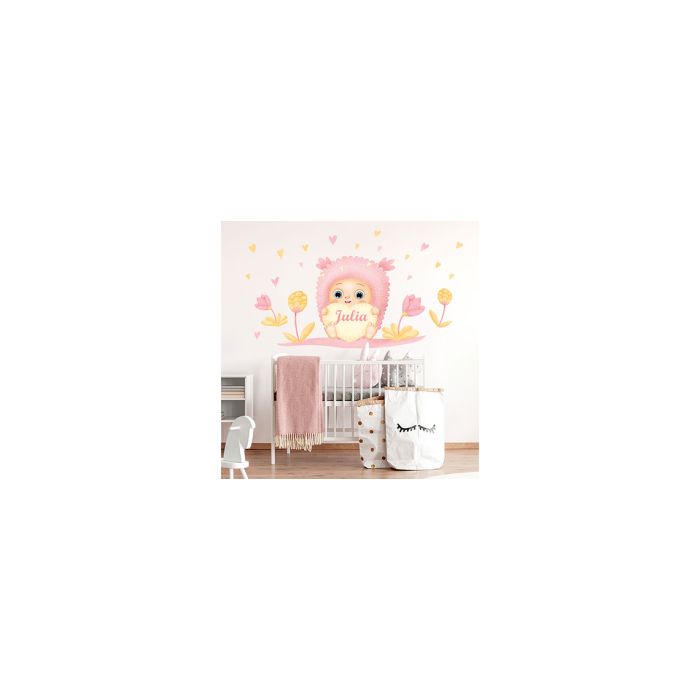 Wandsticker rosa Kuscheltier mit eigenem Namen