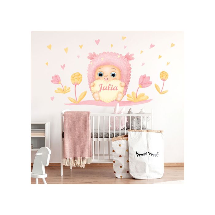 Wandsticker rosa Kuscheltier mit eigenem Namen