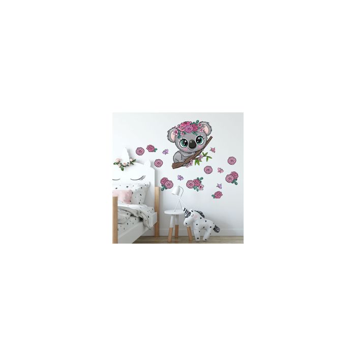 Koala mit Blumen und Schmetterlingen