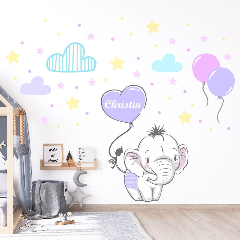 Sticker mit Elefanten und eigenem Namen