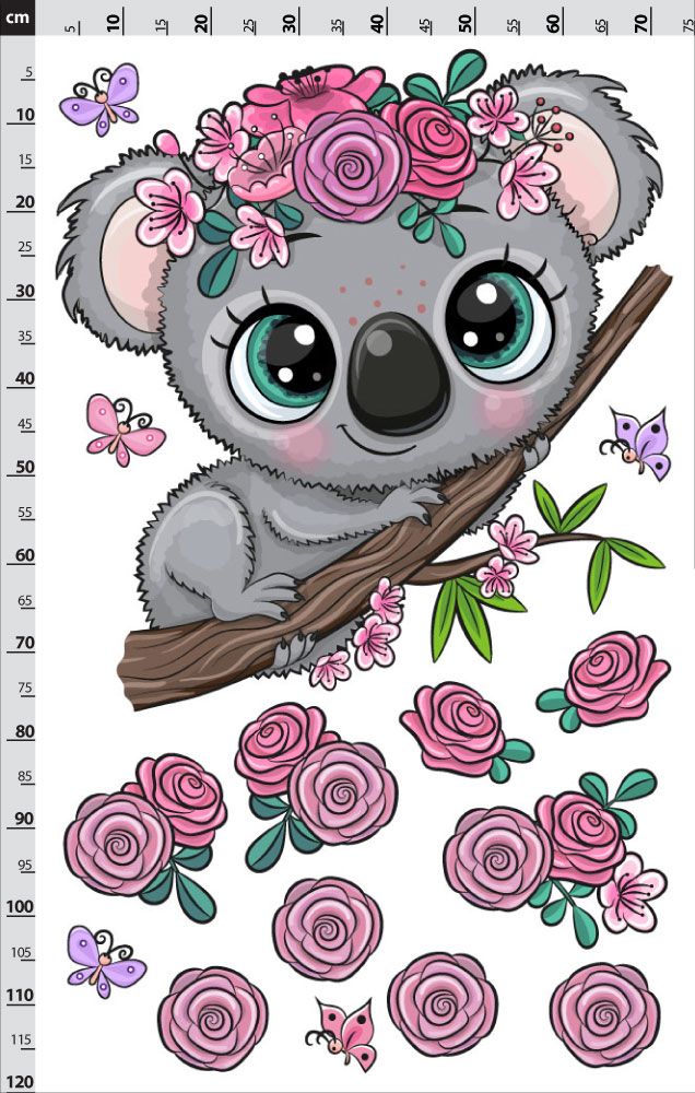 Koala mit Blumen und Schmetterlingen