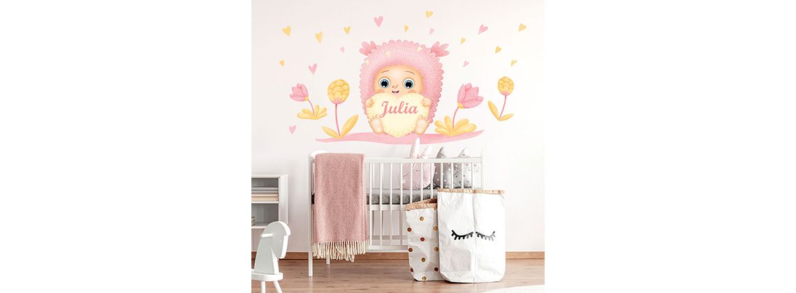 Wandsticker rosa Kuscheltier mit eigenem Namen