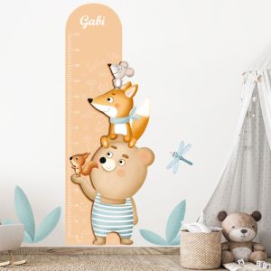 Messlatte für die Wand mit Waldtieren in Orangetönen