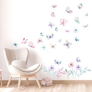 Wandtattoo Schmetterlinge und Blumen
