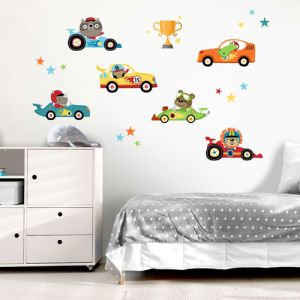 Wandtattoo bunte Rennautos