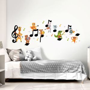 Wandtattoo Musiknoten mit Tieren, schwarz
