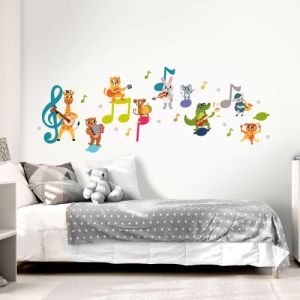 Wandtattoo Musiknoten mit Tieren, bunt