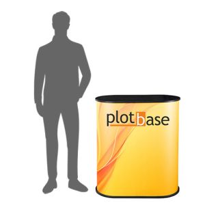 Präsentationstheke oval mit Druck Plotbase
