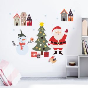 Wandtattoo Weihnachtsmann mit Schneemann
