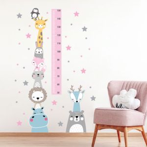 Wandtattoo Messlatte Tiere, rosa