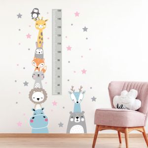 Wandtattoo Messlatte Tiere, grau