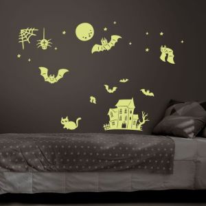 Wandtattoo Fledermaus und Sterne, nachtleuchtend