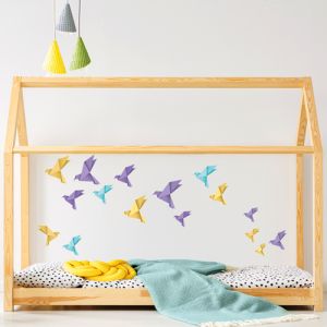 Wandtattoo Origami-Vögel lila, gelb, blau