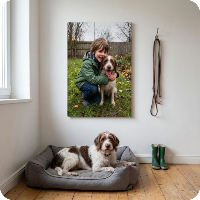 Foto auf Leinwand mit Hund über dem Hundebett