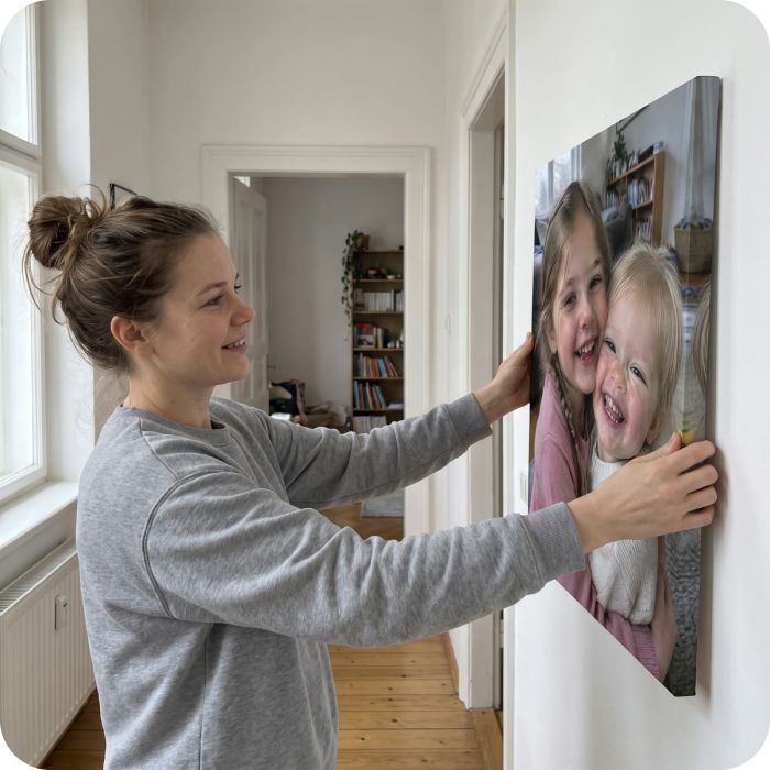 Foto auf Leinwand wird an die Wand gehängt