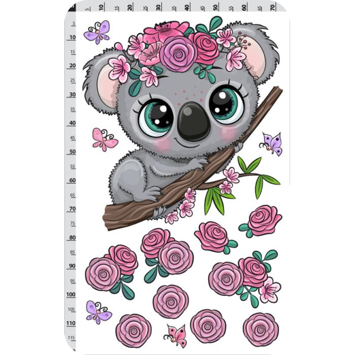 Koala mit Blumen und Schmetterlingen