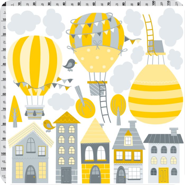 Heißluftballons über Häusern