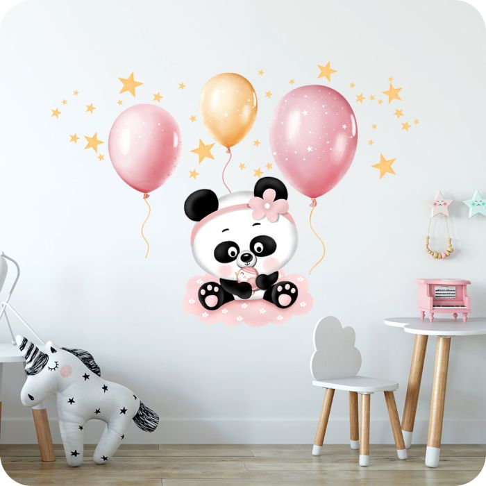 Wandtattoo Panda mit Luftballons