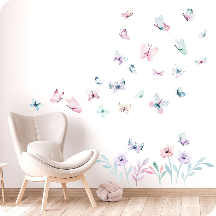 Wandtattoo Schmetterlinge und Blumen