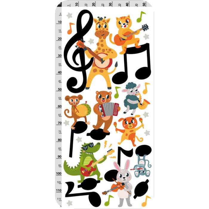 Wandtattoo Musiknoten mit Tieren, schwarz