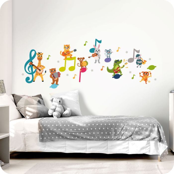 Wandtattoo Musiknoten mit Tieren, bunt