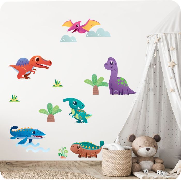 Wandtattoo bunte Dinosaurier