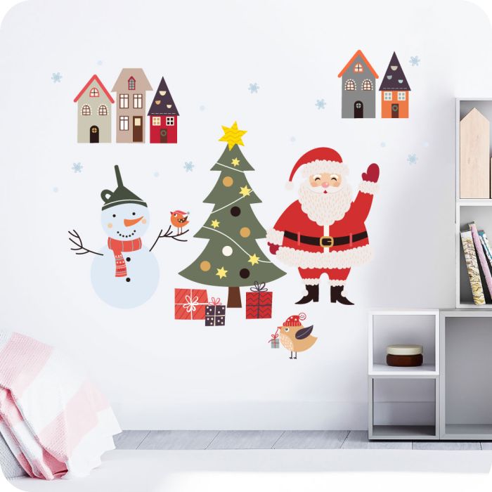 Wandtattoo Weihnachtsmann mit Schneemann