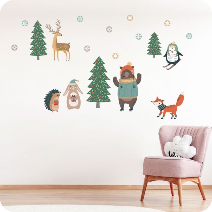 Wandtattoo Weihnachtstiere im Wald