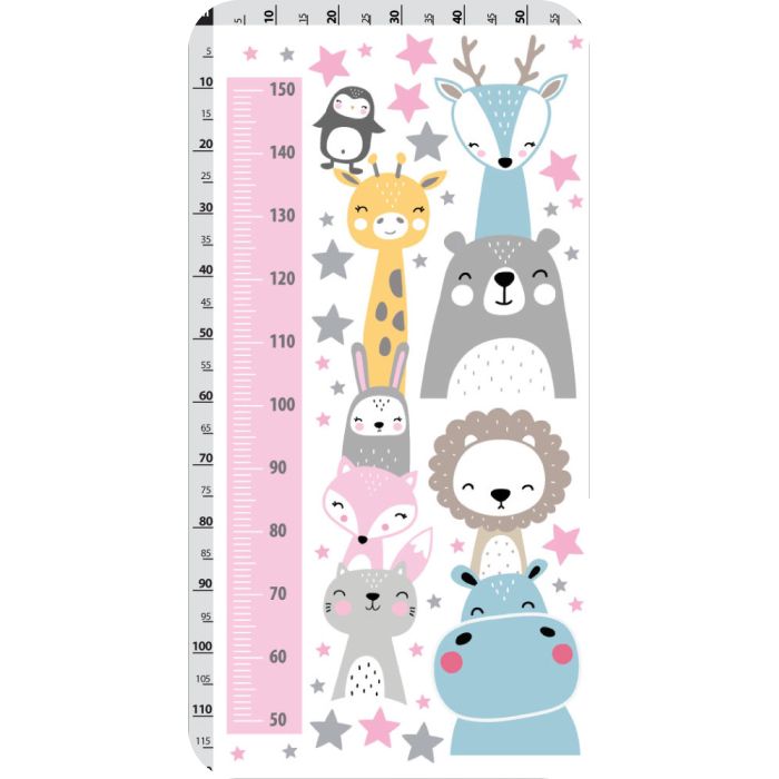 Wandtattoo Messlatte Tiere, rosa