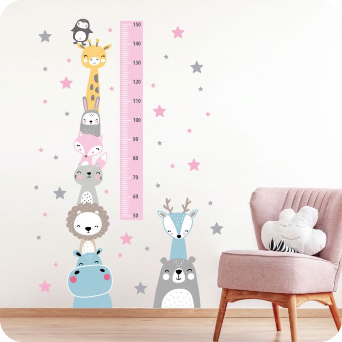 Wandtattoo Messlatte Tiere, rosa