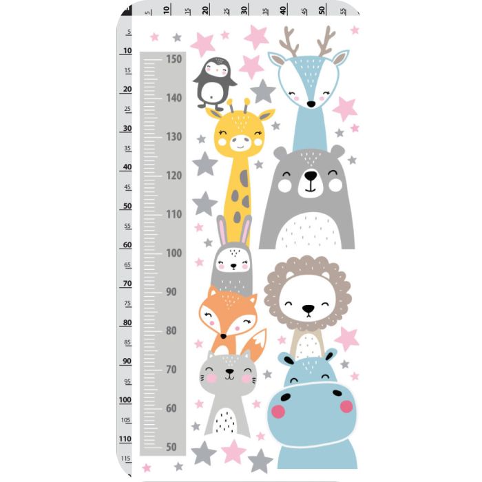 Wandtattoo Messlatte Tiere, grau