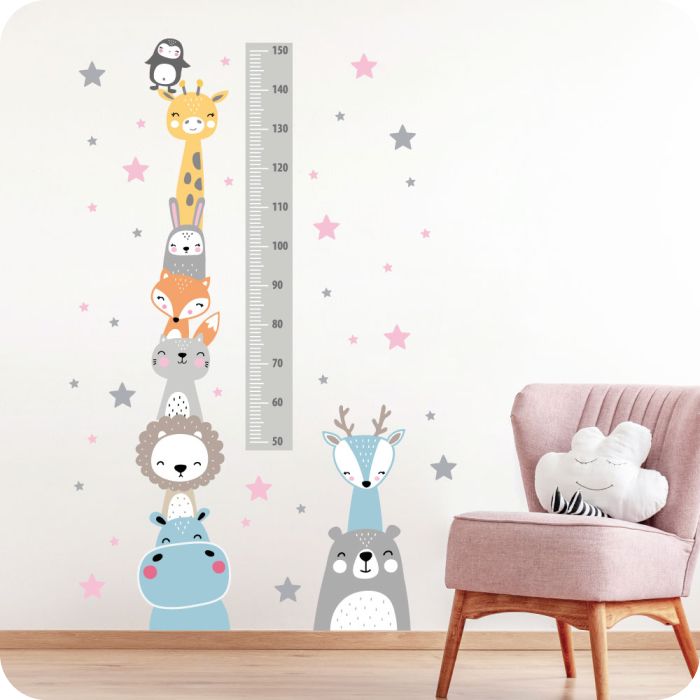 Wandtattoo Messlatte Tiere, grau
