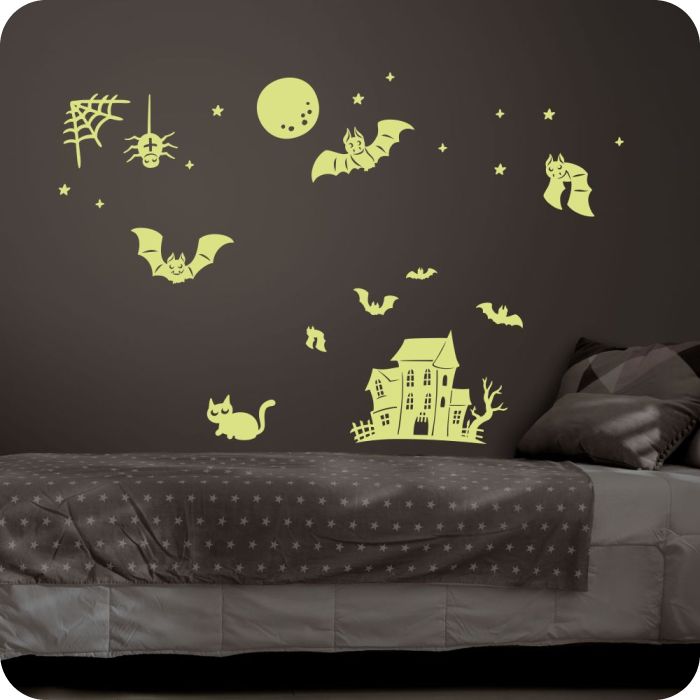 Wandtattoo Fledermaus und Sterne, nachtleuchtend