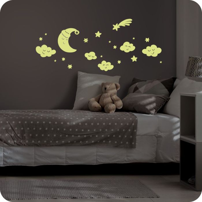 Wandtattoo Mond und Sterne, nachtleuchtend