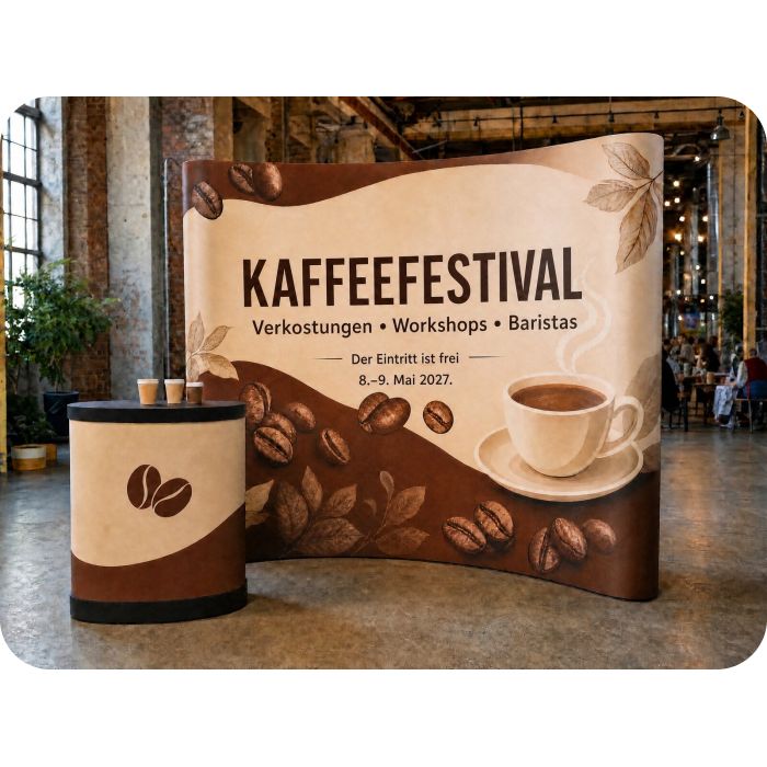 Pop-up-Wand – Kaffeefestival mit Theke