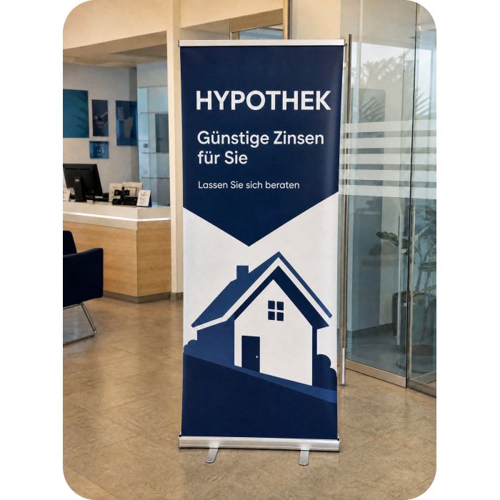 Roll Up Standard – Hypothekenwerbung in einer Bankfiliale