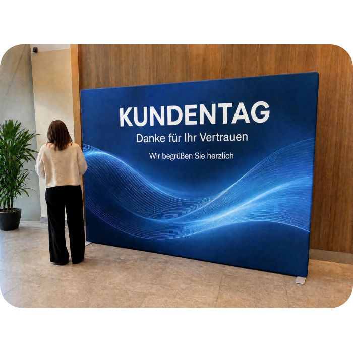 Präsentationswand aus Stoff – Kundentag in der Lobby