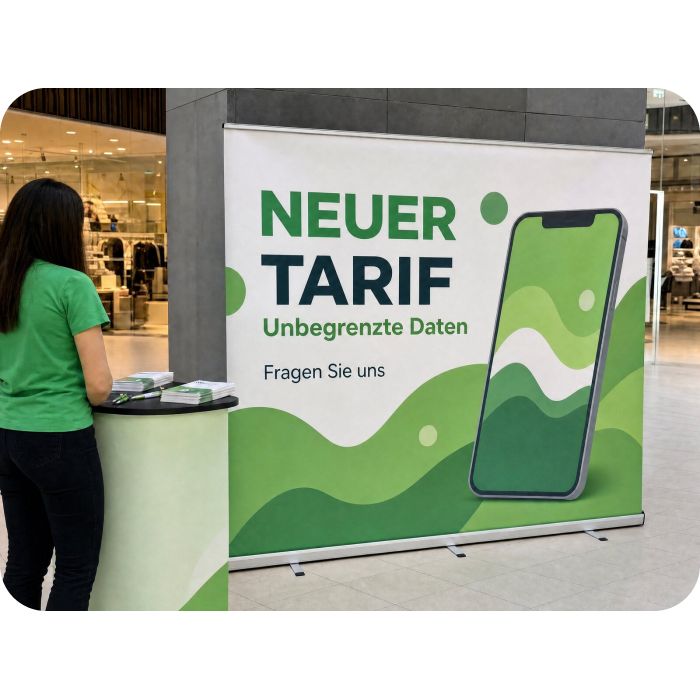 Roll Up Präsentationswand – Mobilfunk-Aktion im Einkaufszentrum
