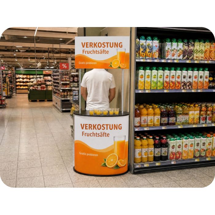 Präsentationstisch Standard – Saftverkostung im Supermarkt