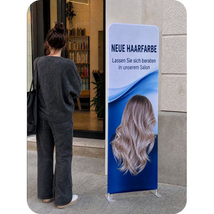 Textil-Werbedisplay – NEUE HAARFARBE