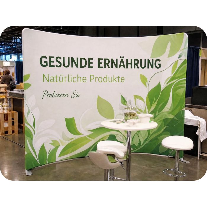 Präsentationswand aus Stoff – Stand für gesunde Ernährung