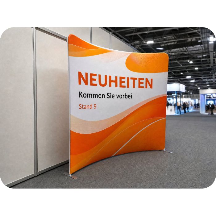 Präsentationswand aus Stoff – Neuheiten auf einem Messestand