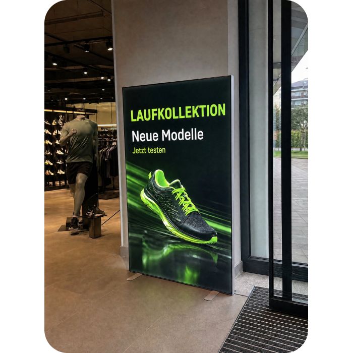 LED-Box – Laufschuhe im Sportgeschäft