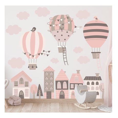 Wandsticker Häuser und Ballons für Mädchen