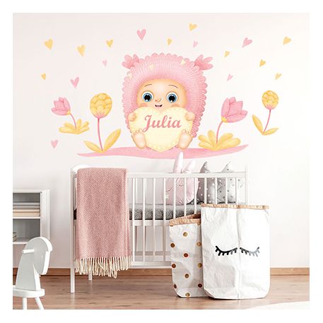 Wandsticker rosa Kuscheltier mit eigenem Namen
